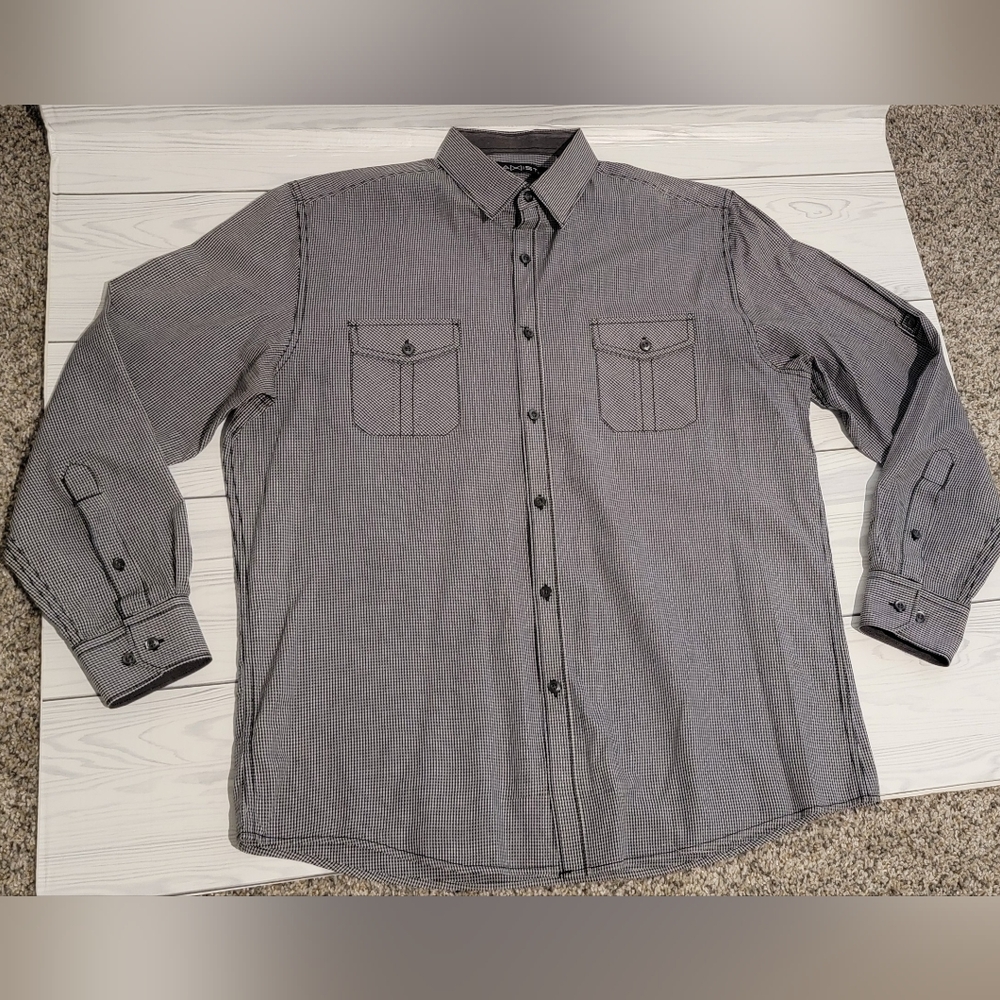 Axist Men's Gray Gingham Button-Up Long Sleeve Shirt Sz L